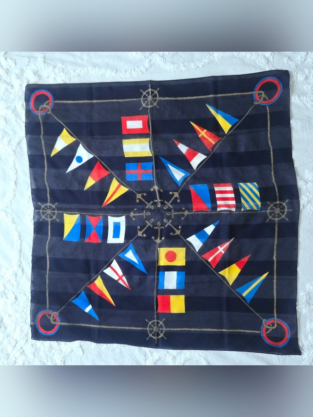 Vtg Silk Square Maritime/Nautical Theme Scarf, 30", Cruise, Travel, Vacation - Picture 8 of 12